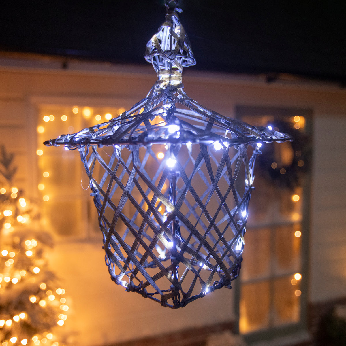35CM Grey Weave Light Up Christmas Hanging Lantern with 40 White/Warm White Twinkling LEDs
