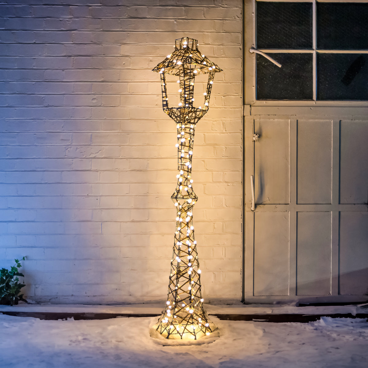 Light Up Christmas Lamp Post Lantern In Grey Weave with 170 White/Warm White LEDs - 1.5M