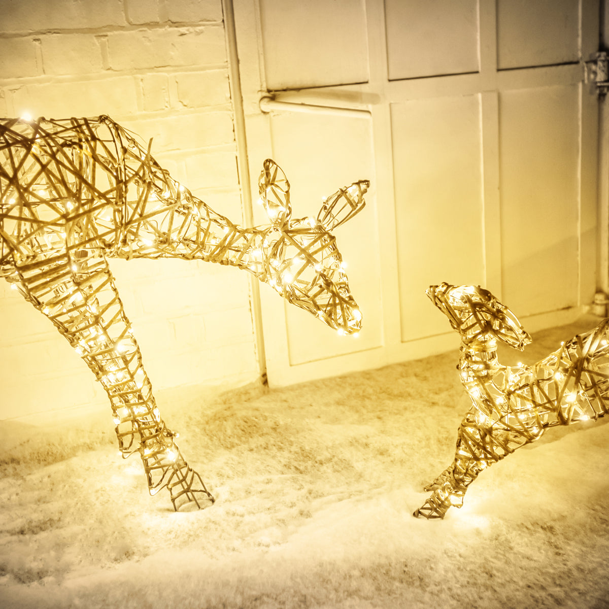 Christmas Reindeer Lights - 1M Grey Weave Light Up Mother &amp; Baby with 250 White LEDs