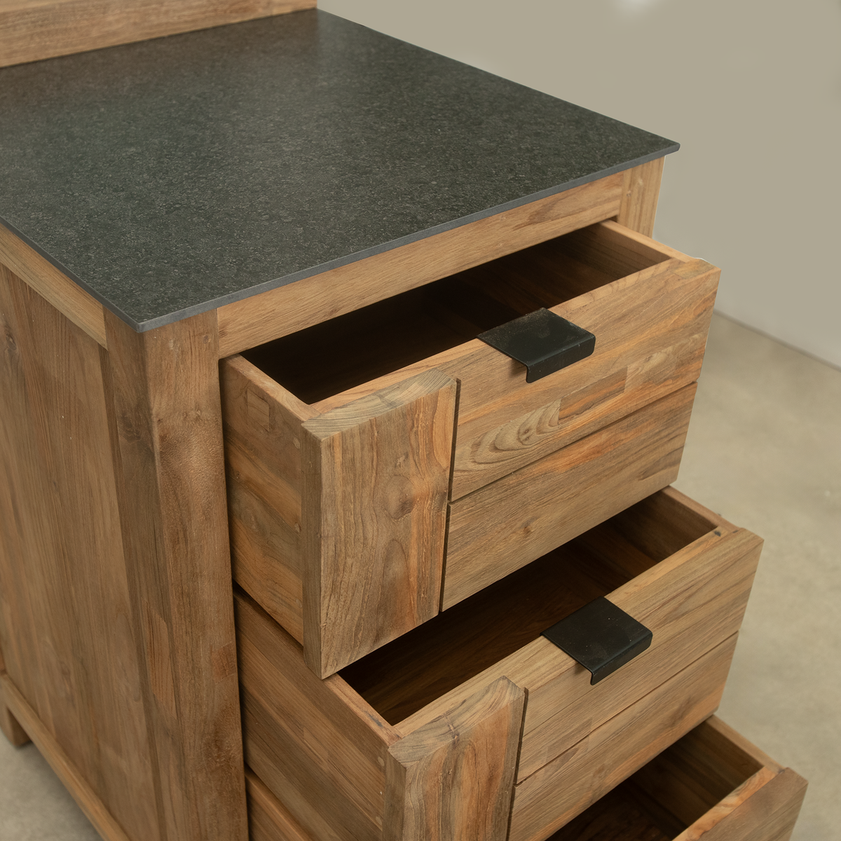 Draco Grills Teak Modular Outdoor Kitchen 3 Drawer Cabinet with Ceramic Top