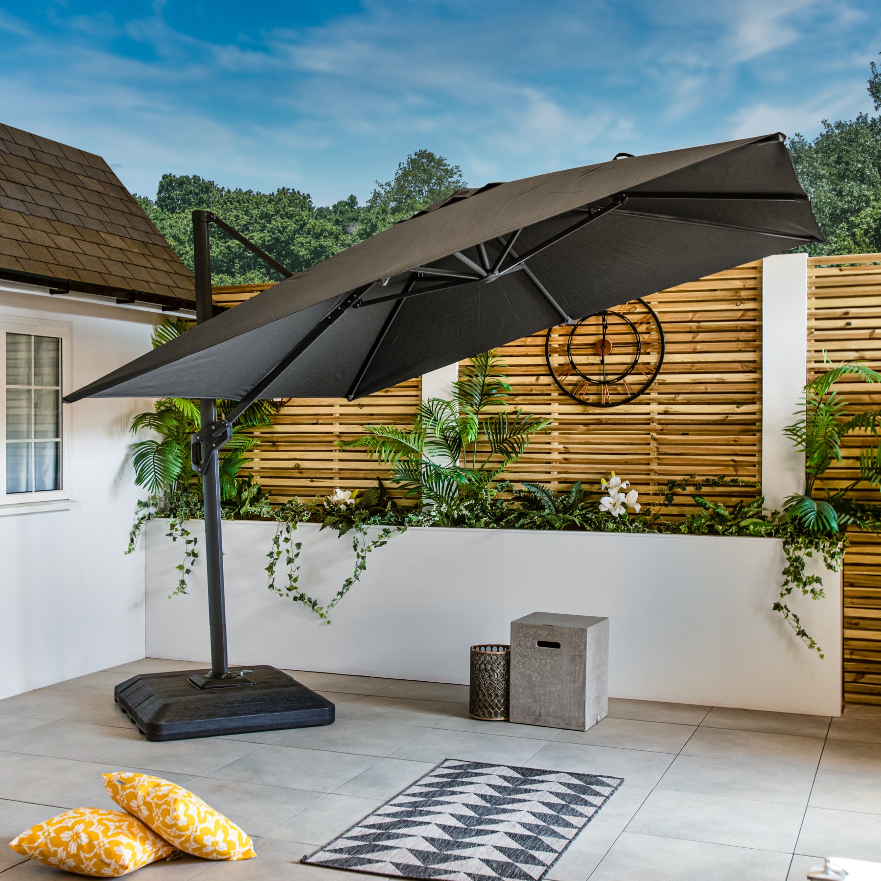 grey patio umbrella uk Bracken Outdoors Milan Grey 3m x 3m Square Cantilever Parasol