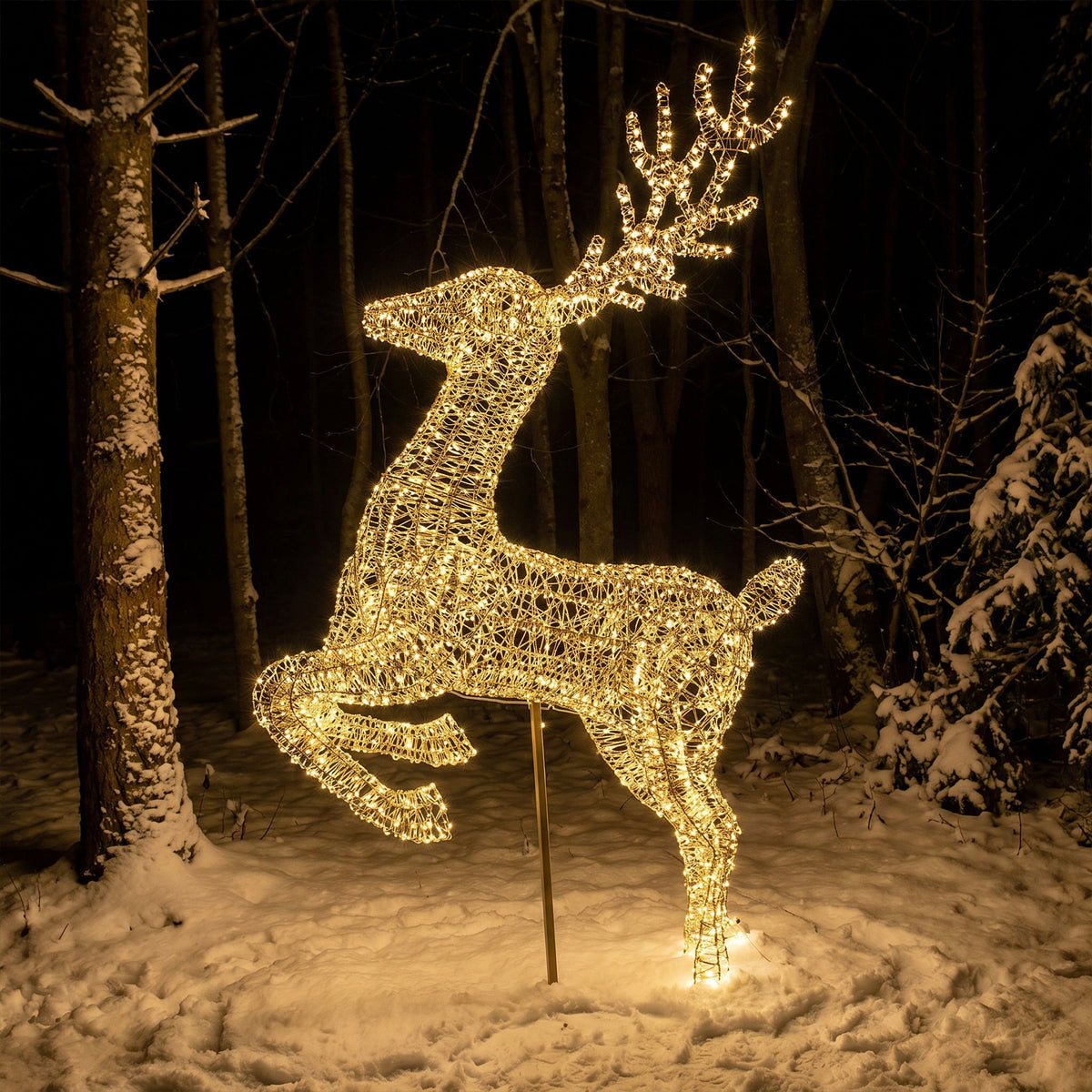 Pre-Lit Christmas Gold Laser Leaping Deer 2.9m with 8300 Warm White LED Micro-Lights