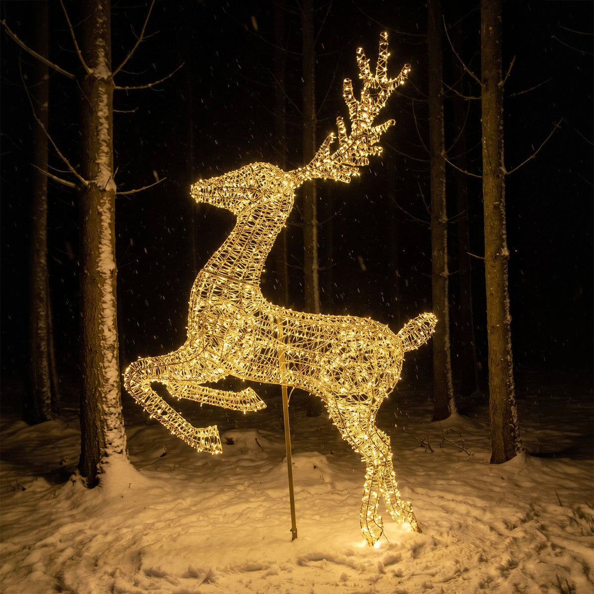 Pre-Lit Christmas Gold Laser Leaping Deer 2.9m with 8300 Warm White LED Micro-Lights