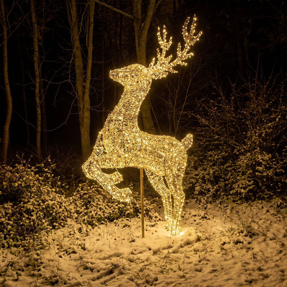 Pre-Lit Christmas Gold Laser Leaping Deer 2.9m with 8300 Warm White LED Micro-Lights