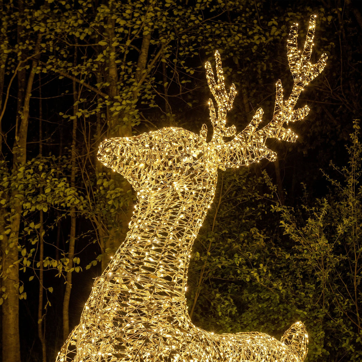 Pre-Lit Christmas Gold Laser Leaping Deer 2.9m with 8300 Warm White LED Micro-Lights