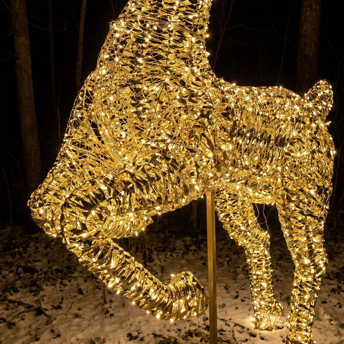 Pre-Lit Christmas Gold Laser Leaping Deer 2.9m with 8300 Warm White LED Micro-Lights