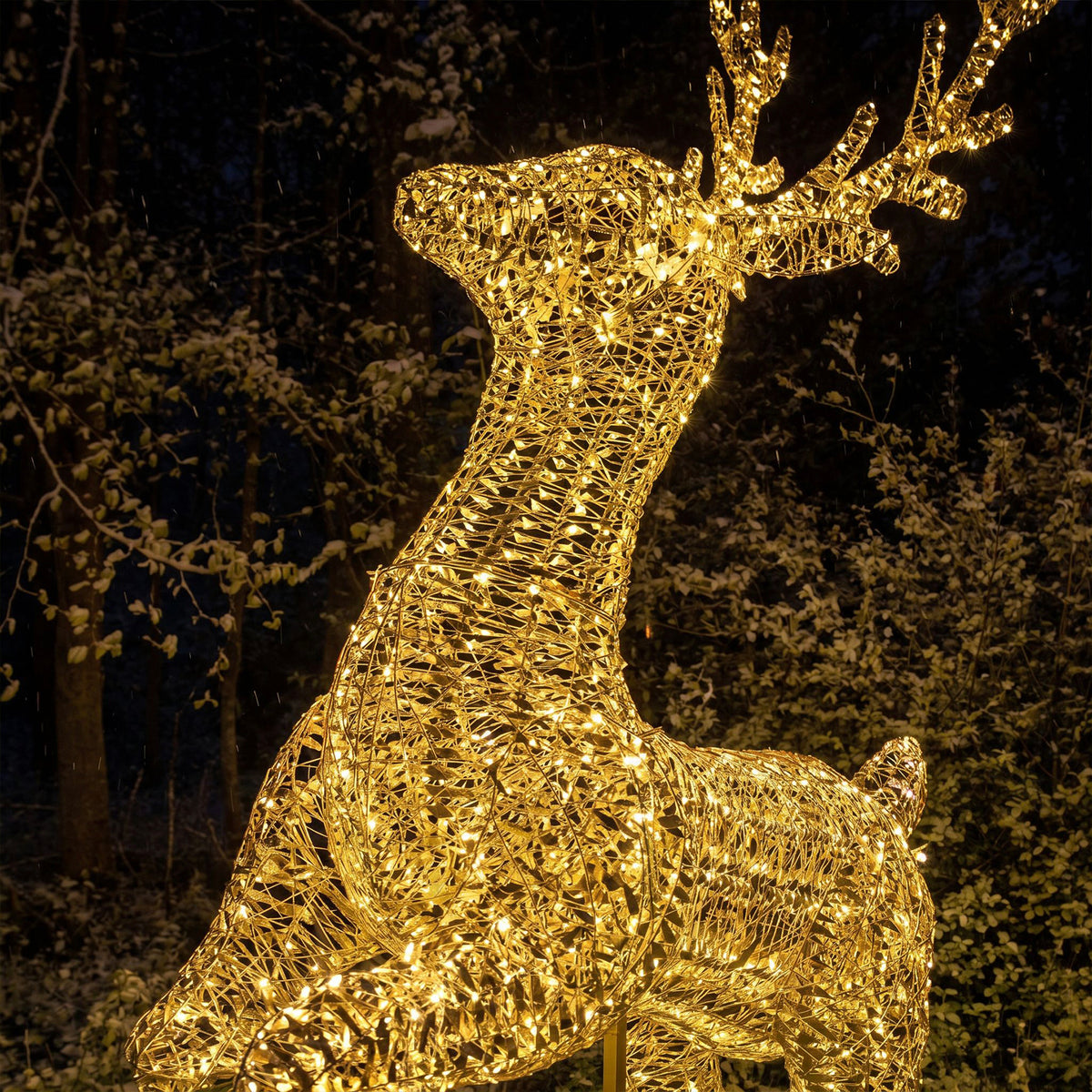 Pre-Lit Christmas Gold Laser Leaping Deer 2.9m with 8300 Warm White LED Micro-Lights