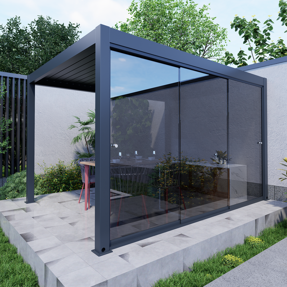 Bracken Outdoors Frameless Glass Sliding Door for Pergola 4m Side