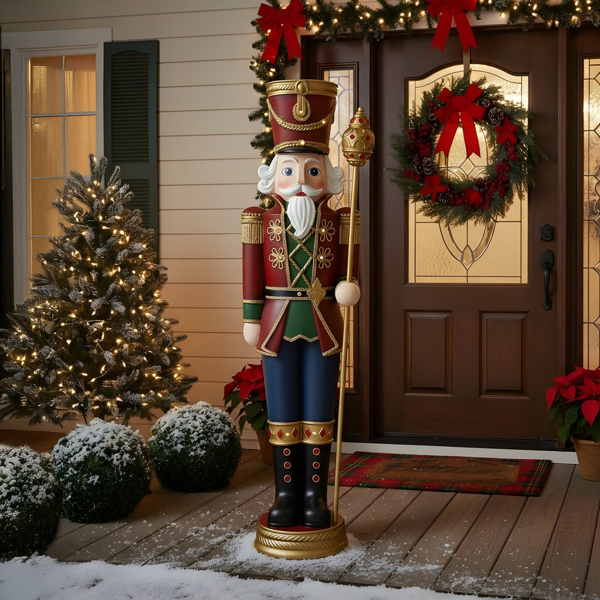 6ft Traditional Christmas Nutcracker Soldier Red Green and Blue with Warm White LED Lights