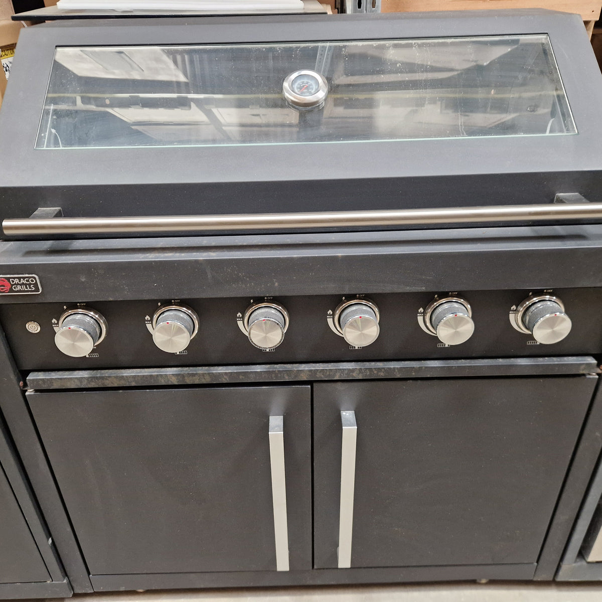 Ex Display Draco Grills Fusion 6 Burner Black Outdoor Kitchen with Side Burner and Double Cupboard