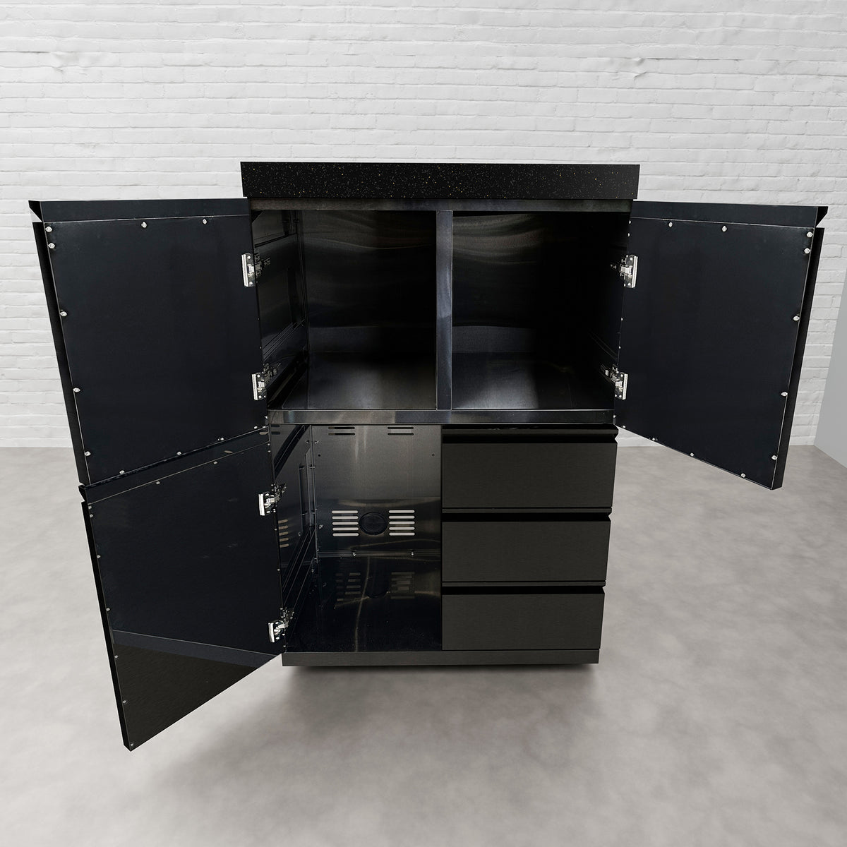 Draco Grills Outdoor Kitchen Black Stainless Steel Mid Height Double Door Cabinet
