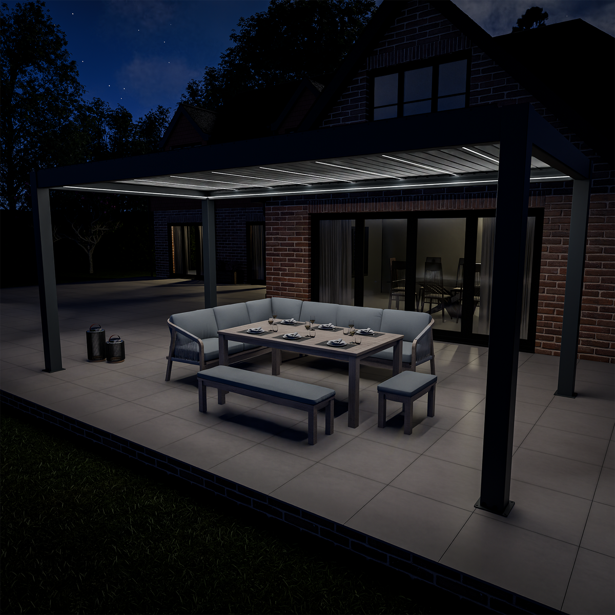 Bracken Outdoors Meridian 6m x 3m Grey Motorised Aluminium Garden Pergola with LED Lights