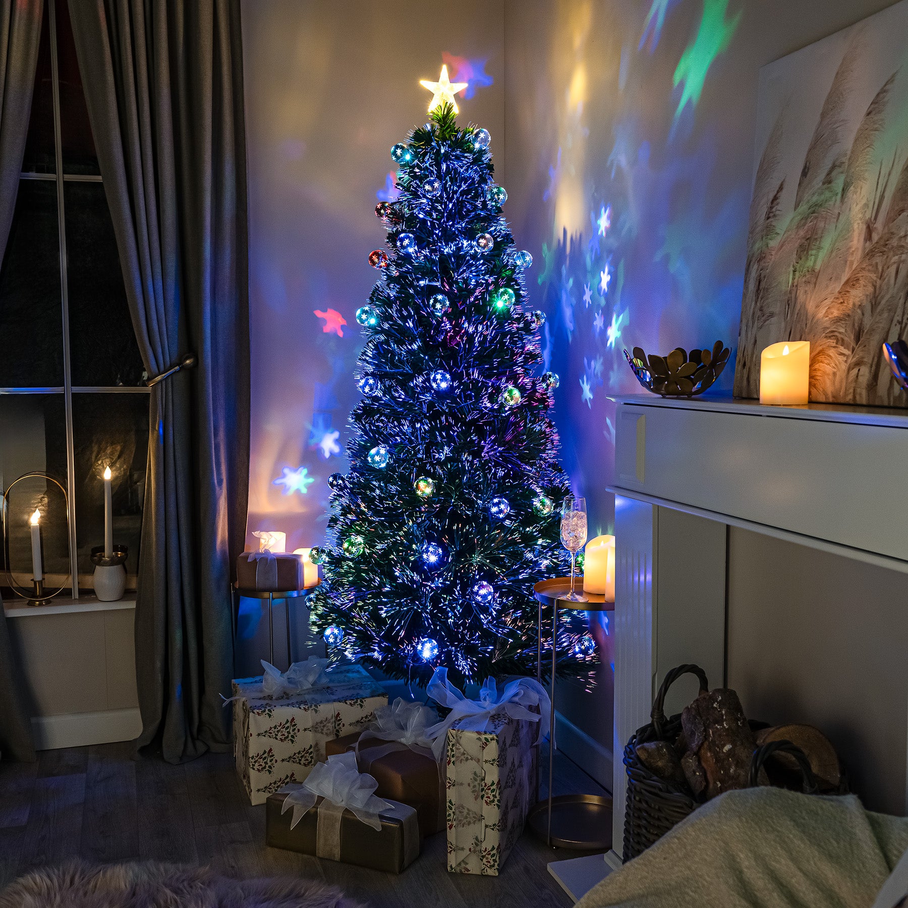 2ft - 6ft Green Fibre Optic Christmas Tree with Multi Coloured LEDs ...