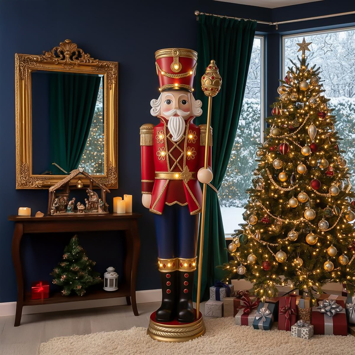6ft Traditional Christmas Nutcracker Matt Red with Warm White LED Lights