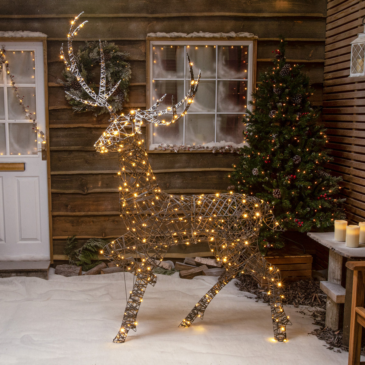 Christmas Reindeer Light - 2M Grey Wicker Light Up Grand Stag with 350 White LEDs