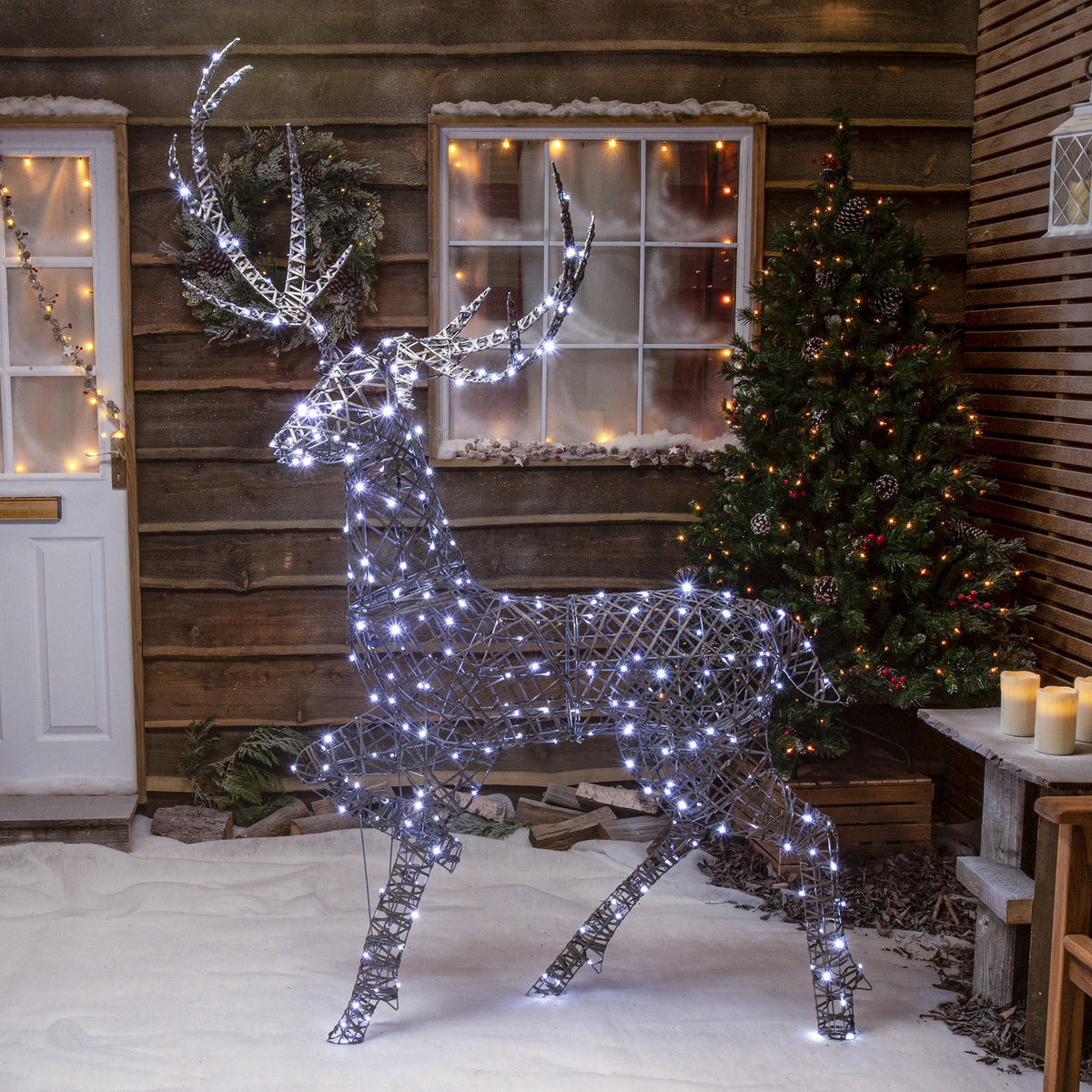 Christmas Reindeer Light - 2M Grey Weave Light Up Grand Stag with 350 White LEDs