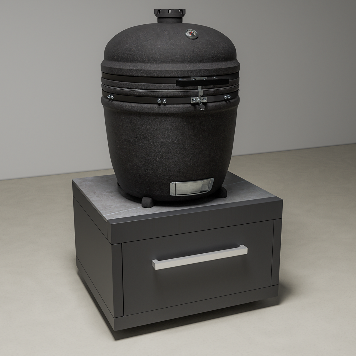 Draco Grills Fusion Outdoor Kitchen Black Low Cabinet with Kamado 27 Inch (69cm)