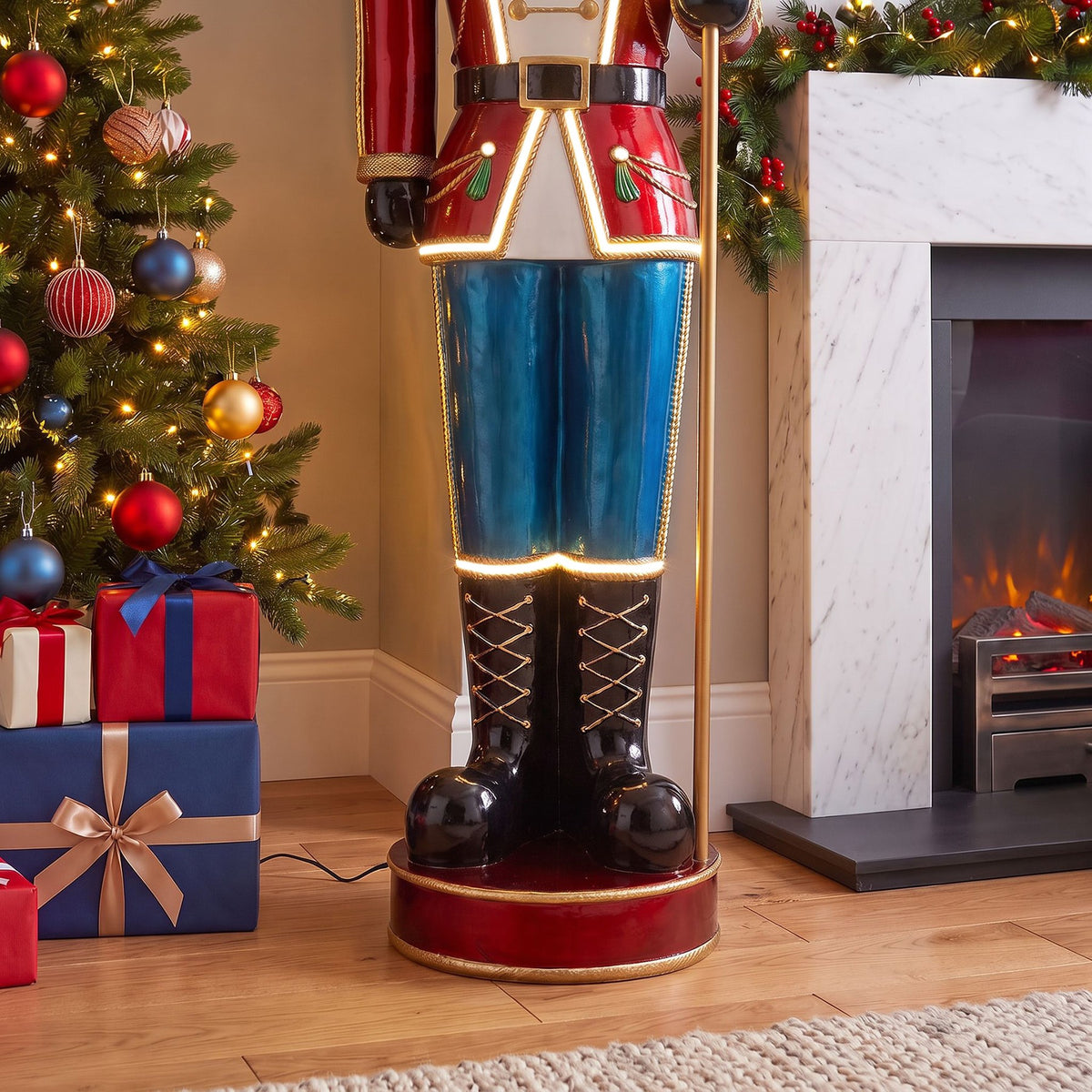 6ft Traditional Christmas Nutcracker Red White & Blue with Warm White LED Strip Lights