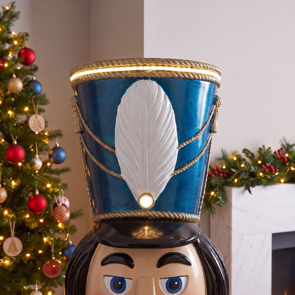 6ft Traditional Christmas Nutcracker Red White & Blue with Warm White LED Strip Lights