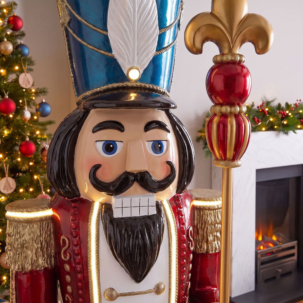 6ft Traditional Christmas Nutcracker Red White & Blue with Warm White LED Strip Lights