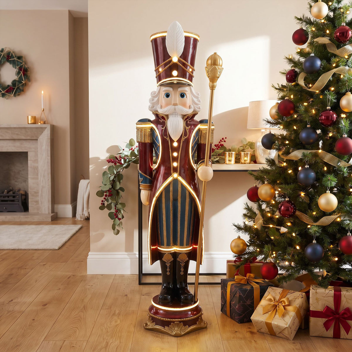 6ft Traditional Christmas Nutcracker Guard Red with Warm White LED Strip Lights