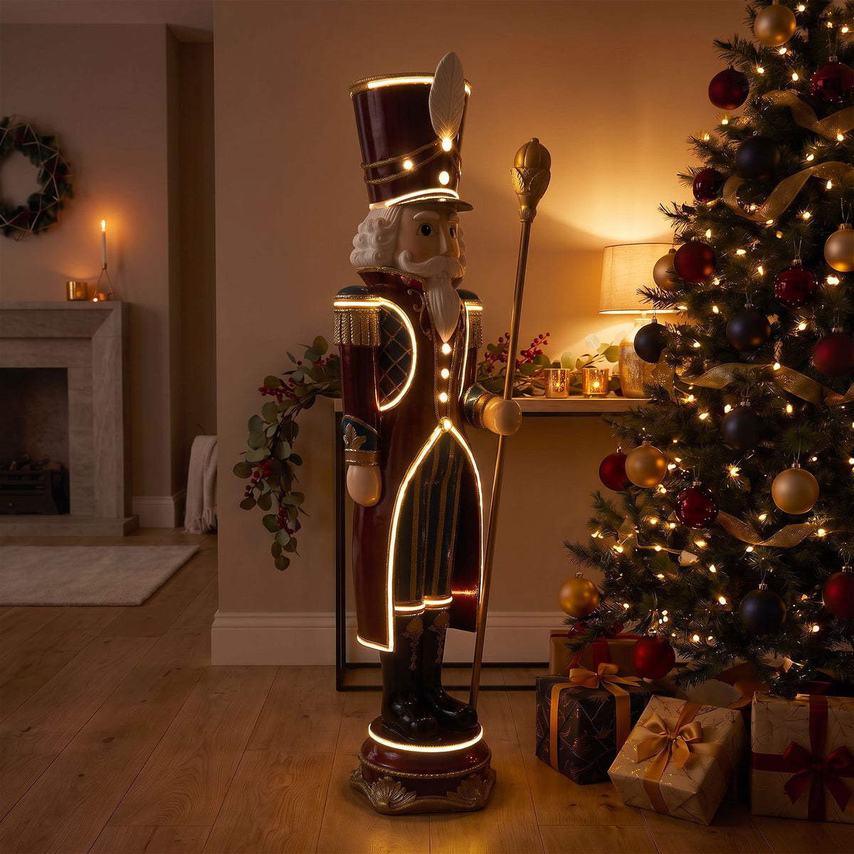 6ft Traditional Christmas Nutcracker Guard Red with Warm White LED Strip Lights