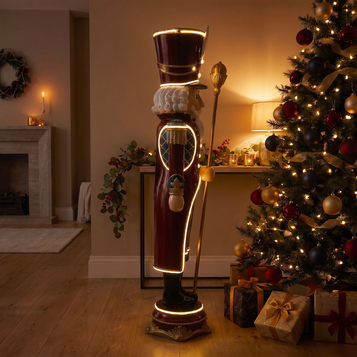 6ft Traditional Christmas Nutcracker Guard Red with Warm White LED Strip Lights