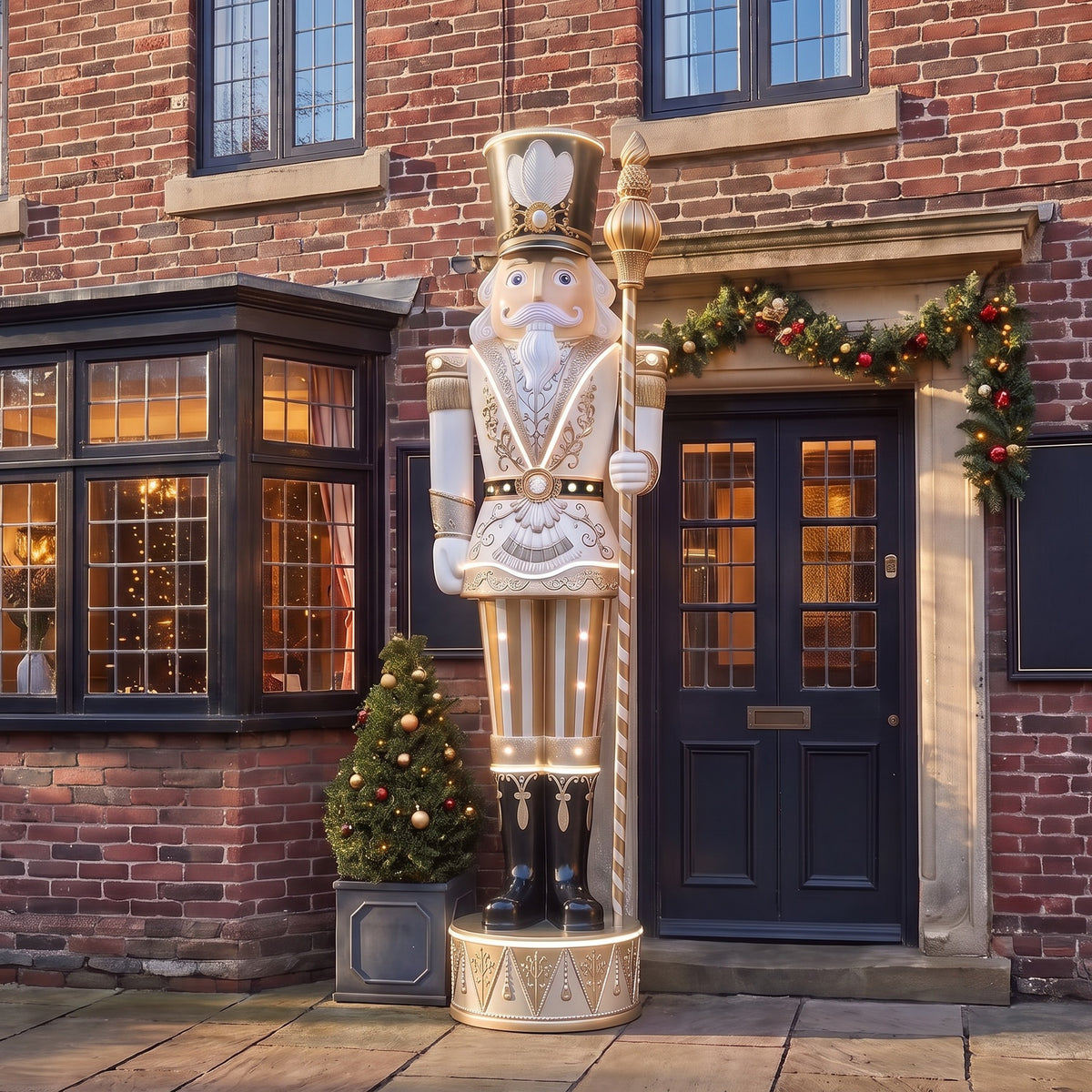 Huge 9ft Traditional Giant Christmas Nutcracker Gold & Ivory with Warm White LED Strip Lights