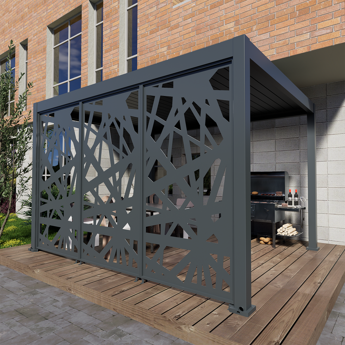 Bracken Outdoors Aluminium Laser Cut Spindle Screen for 3m Pergola