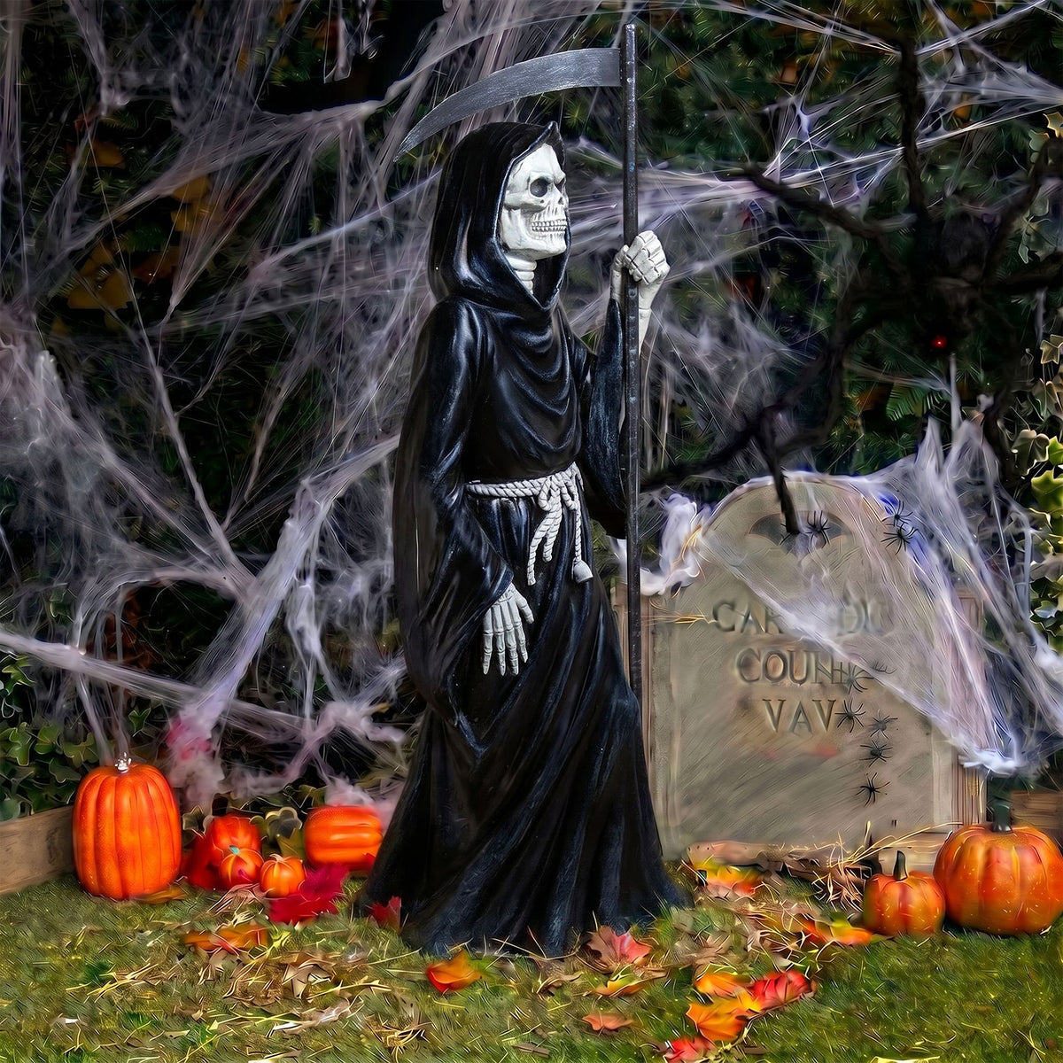 Halloween Grim Reaper 4ft Ornament with Scythe and Light Up Eyes