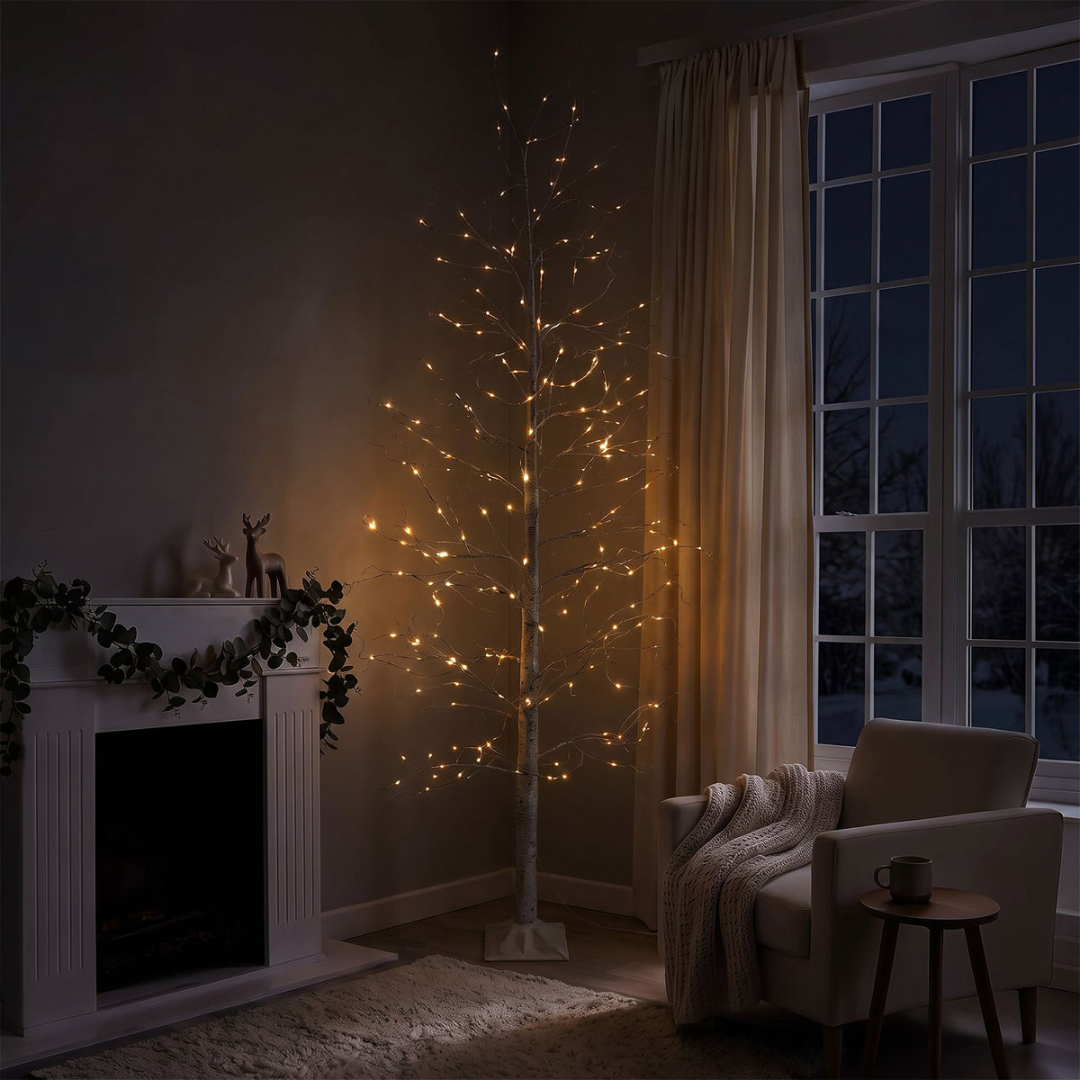 7ft (210cm) LED Lit Twig Christmas Tree with 136 Warm White LED Lights
