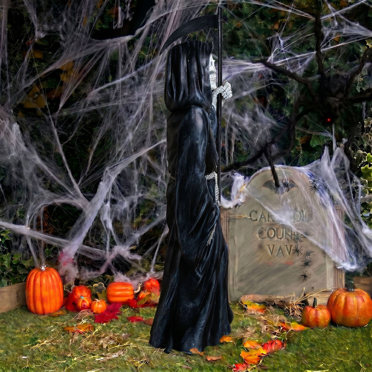 Halloween Grim Reaper 4ft Ornament with Scythe and Light Up Eyes