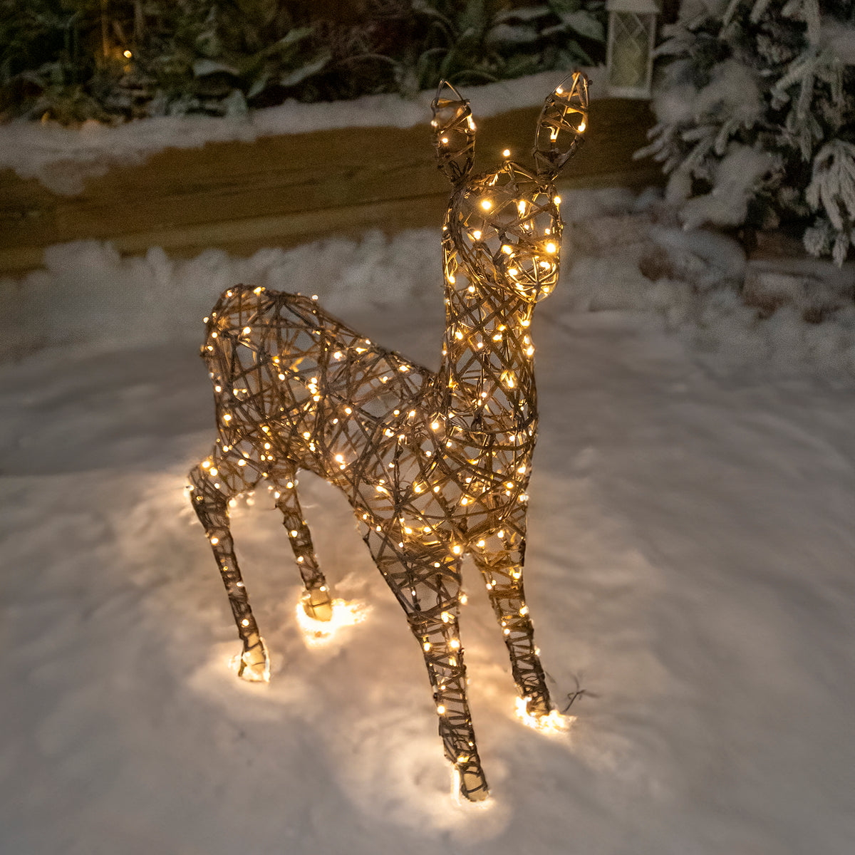 Pre-Lit Christmas Reindeer - 98CM Grey Weave Light Up Doe with 230 White LEDs