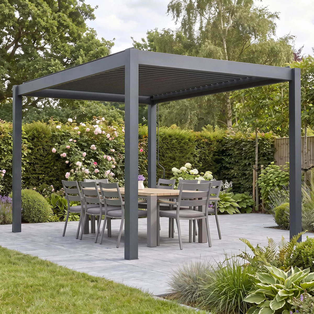 Bracken Outdoors Gemini 3m x 4m Anthracite Grey Rectangular Aluminium Garden Pergola