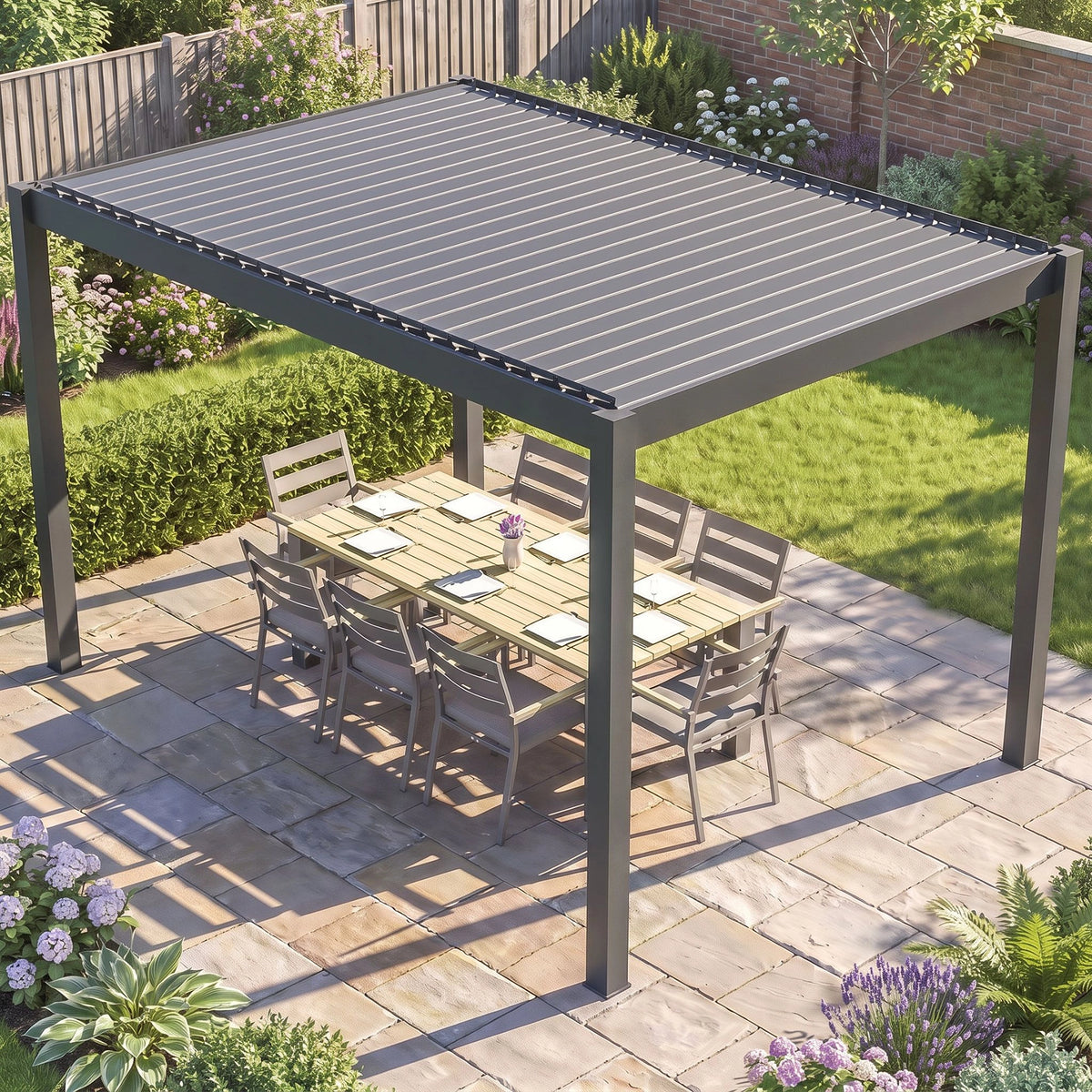 Bracken Outdoors Gemini 3m x 4m Anthracite Grey Rectangular Aluminium Garden Pergola