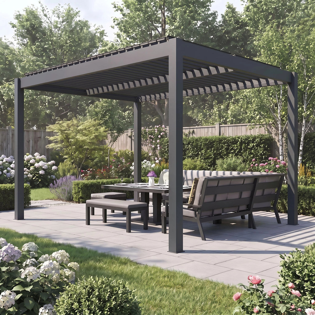 Bracken Outdoors Gemini 4m x 4m Grey Square Aluminium Garden Pergola