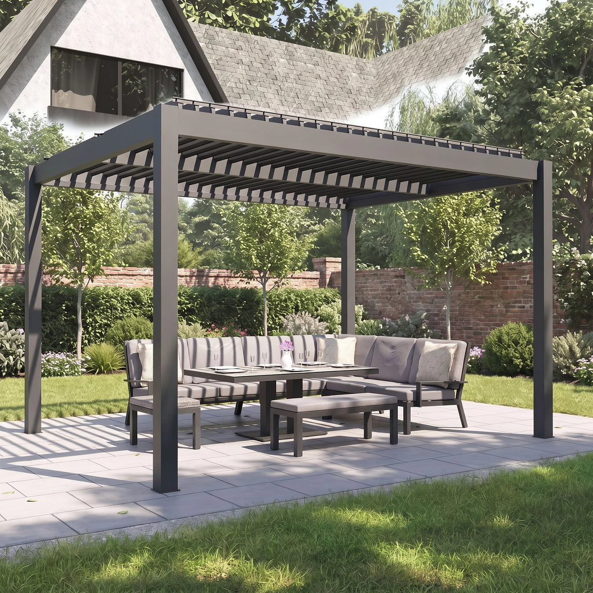 Bracken Outdoors Gemini 4m x 4m Grey Square Aluminium Garden Pergola