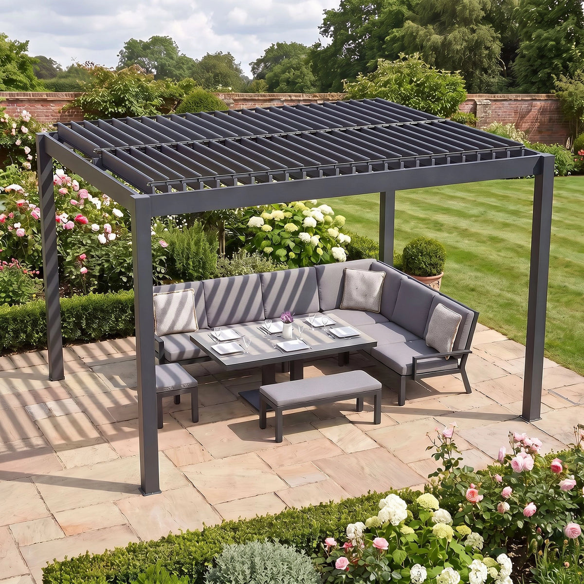 Bracken Outdoors Gemini 4m x 4m Grey Square Aluminium Garden Pergola
