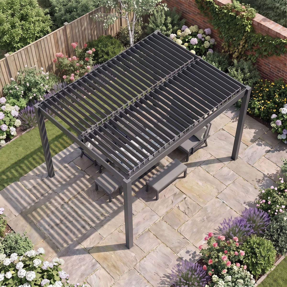 Bracken Outdoors Gemini 4m x 4m Grey Square Aluminium Garden Pergola
