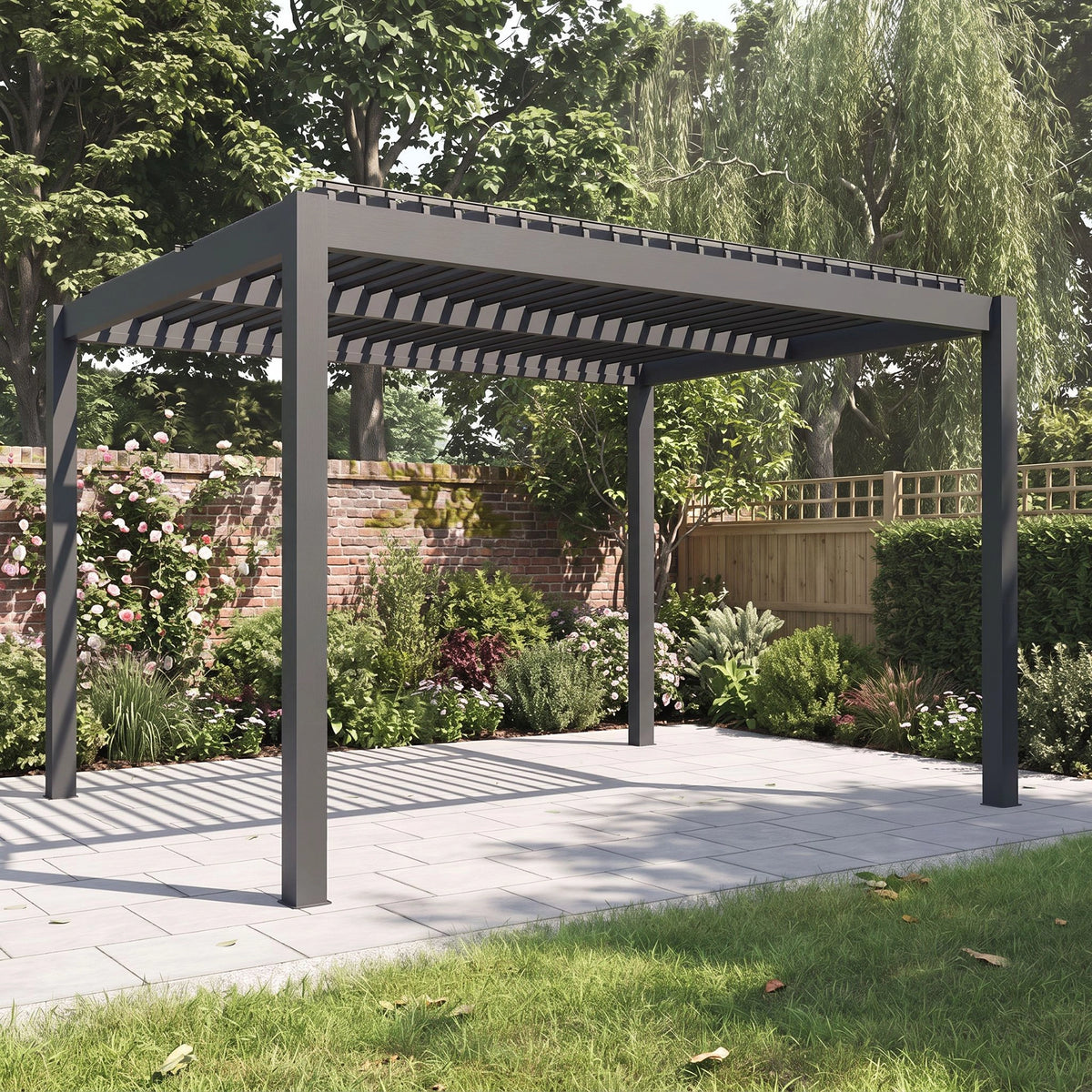 Bracken Outdoors Gemini 4m x 4m Grey Square Aluminium Garden Pergola