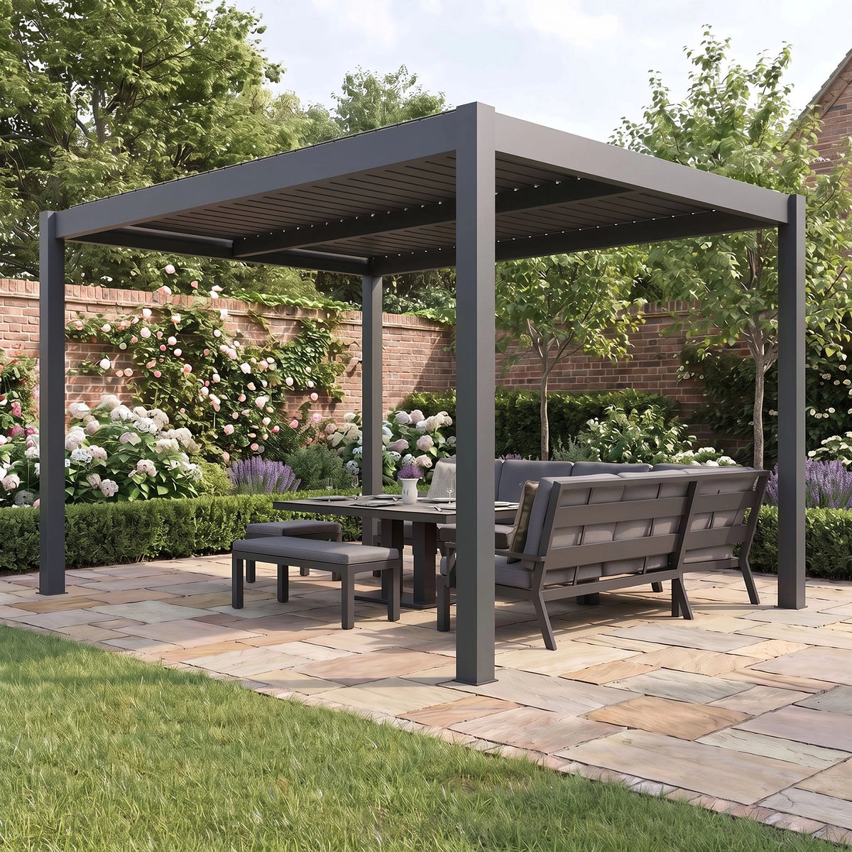 Bracken Outdoors Gemini 4m x 4m Grey Square Aluminium Garden Pergola