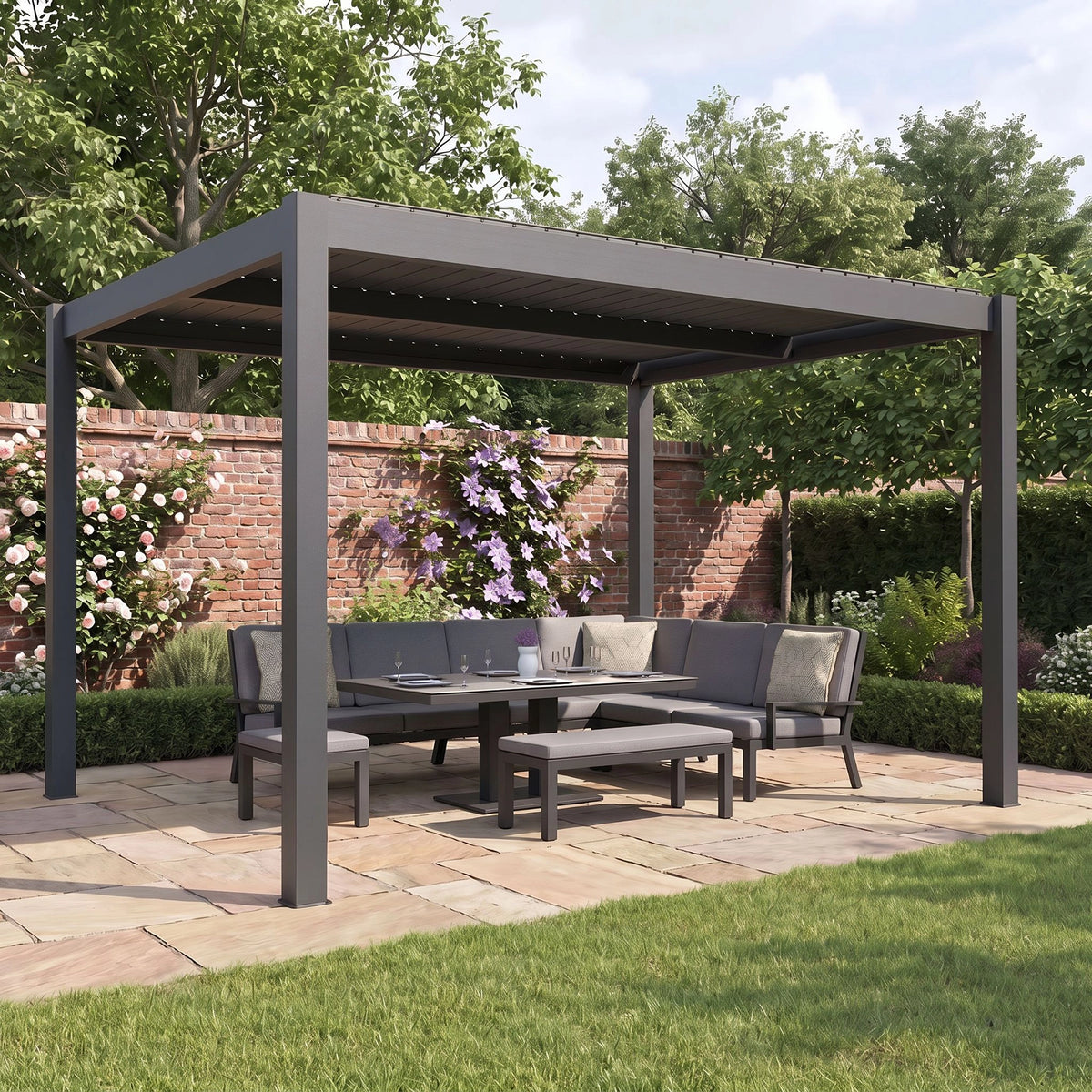 Bracken Outdoors Gemini 4m x 4m Grey Square Aluminium Garden Pergola