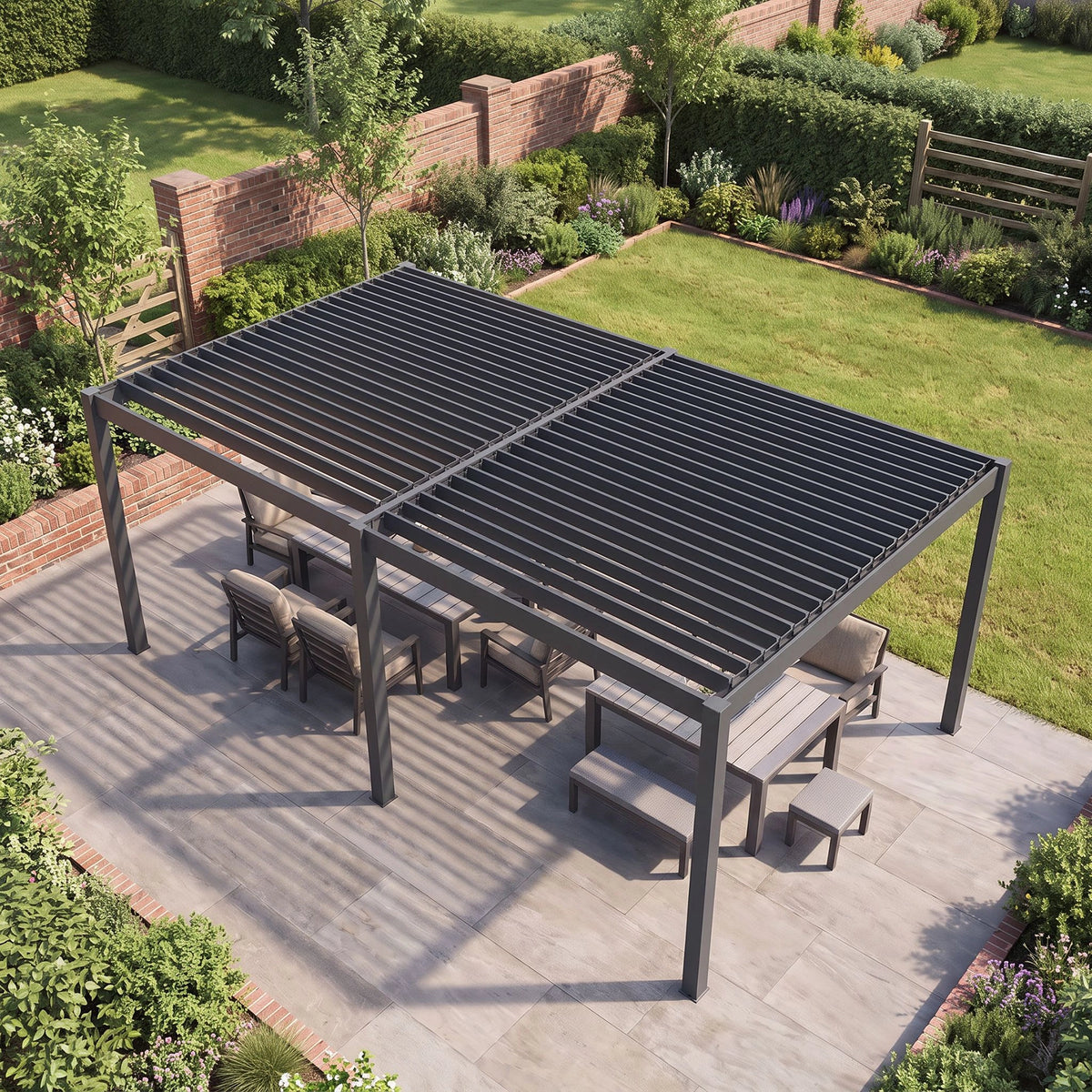 Bracken Outdoors Gemini 6m x 4m Grey Rectangular Aluminium Garden Pergola
