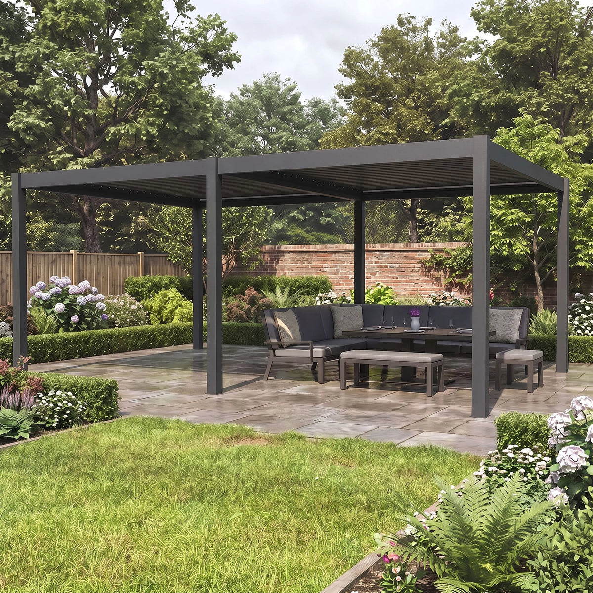 Bracken Outdoors Gemini 6m x 4m Grey Rectangular Aluminium Garden Pergola