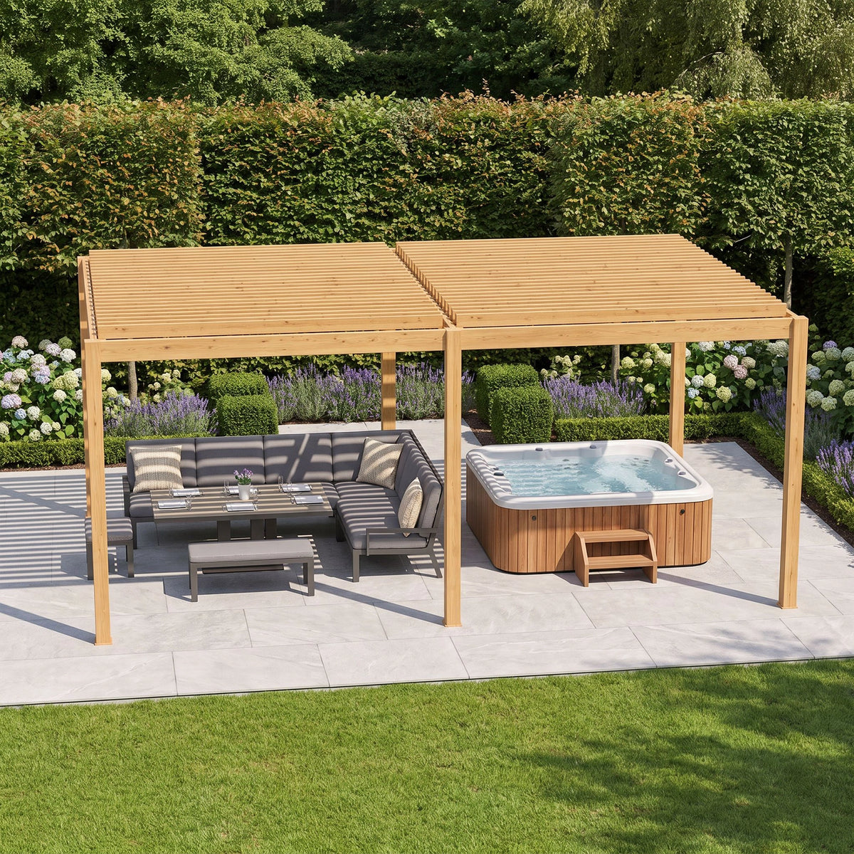 Bracken Outdoors Gemini 6m x 4m Wood Effect Rectangular Aluminium Garden Pergola