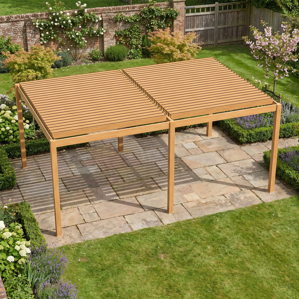 Bracken Outdoors Gemini 6m x 4m Wood Effect Rectangular Aluminium Garden Pergola
