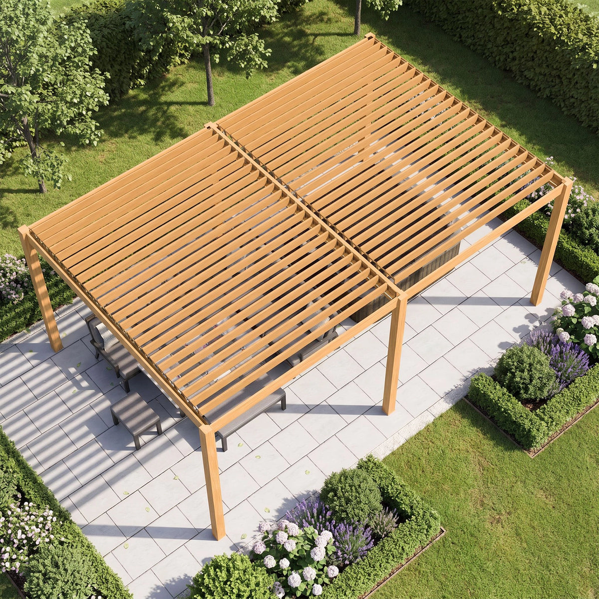 Bracken Outdoors Gemini 6m x 4m Wood Effect Rectangular Aluminium Garden Pergola
