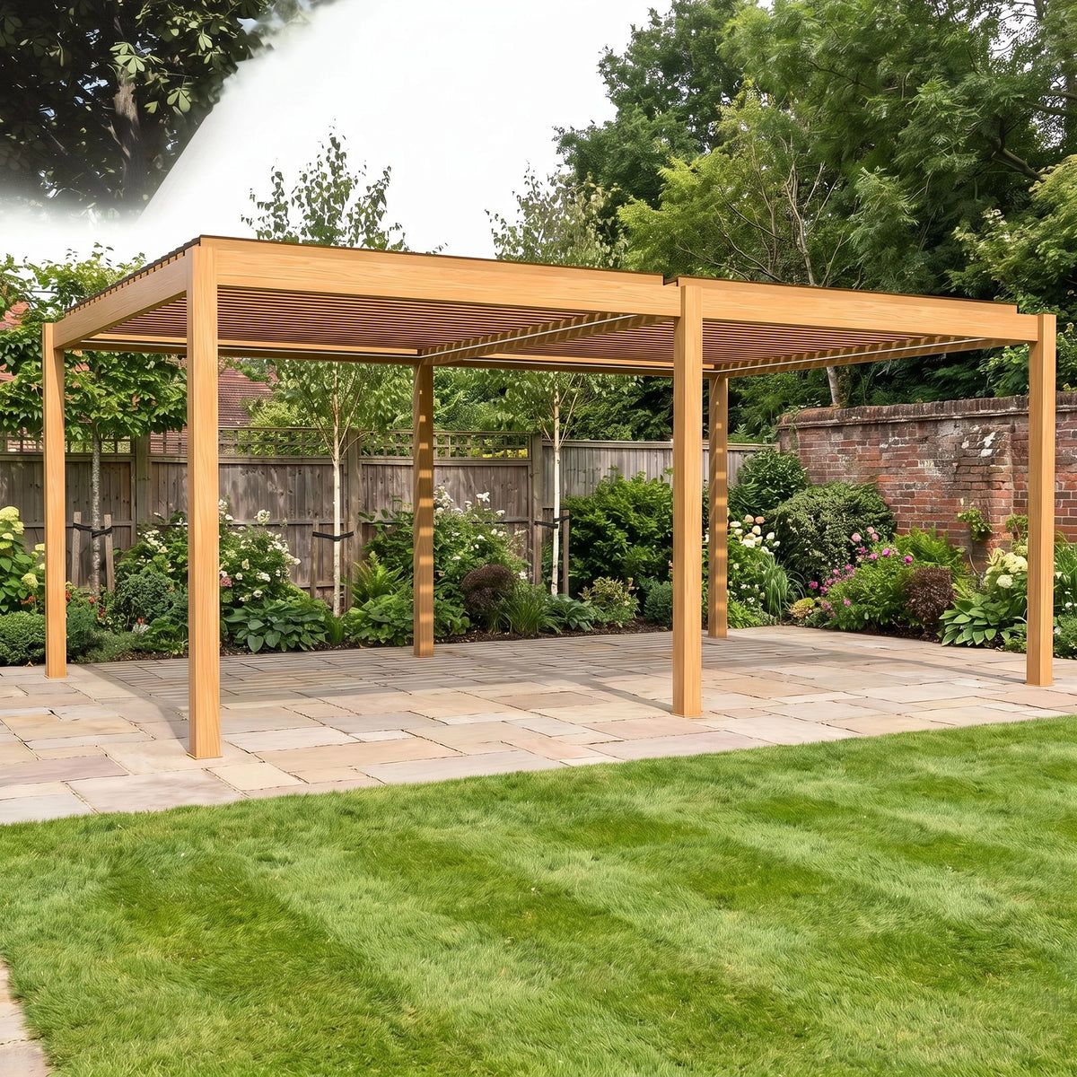 Bracken Outdoors Gemini 6m x 4m Wood Effect Rectangular Aluminium Garden Pergola
