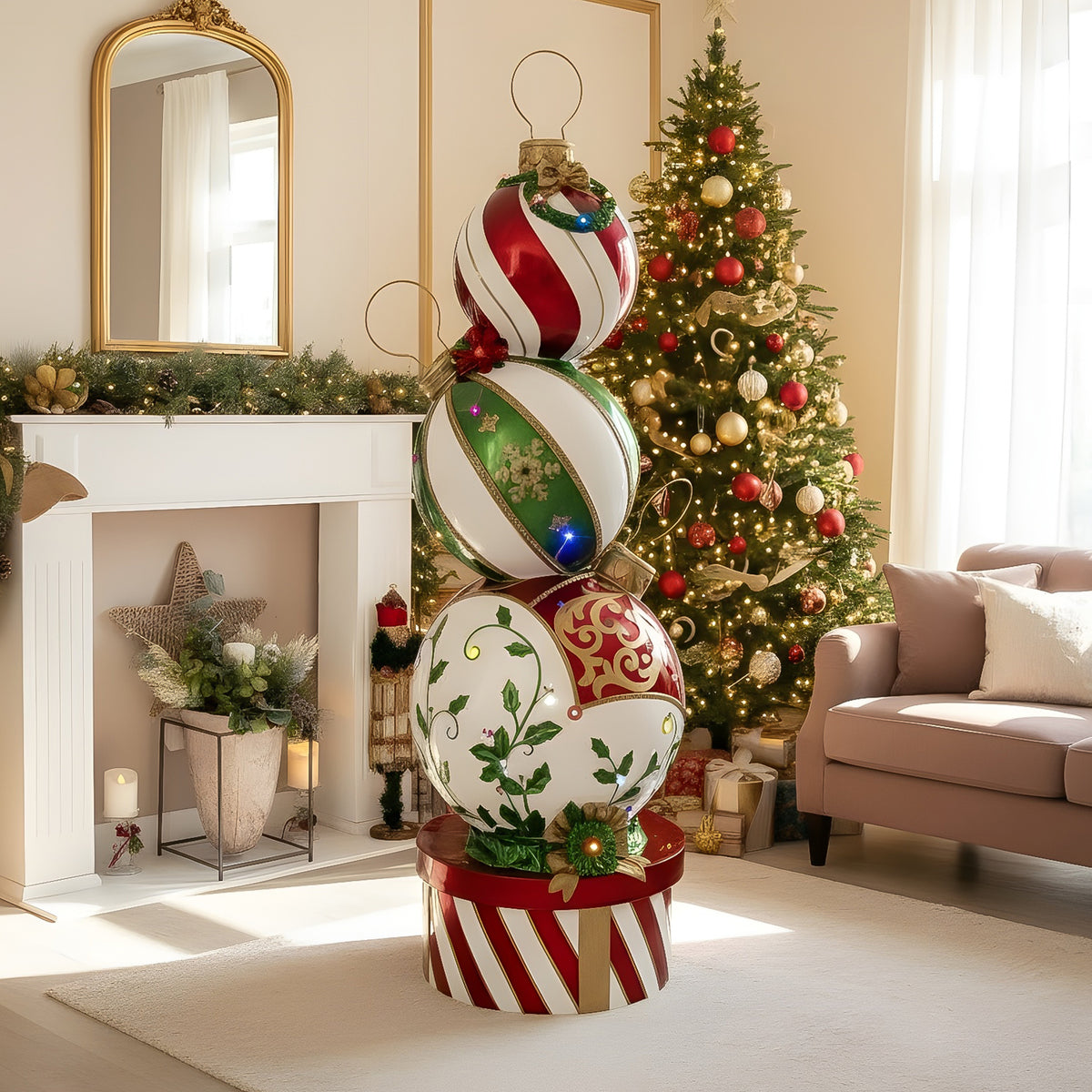 5ft Multi-Coloured Christmas Bauble Stack with Multicoloured LED Lights