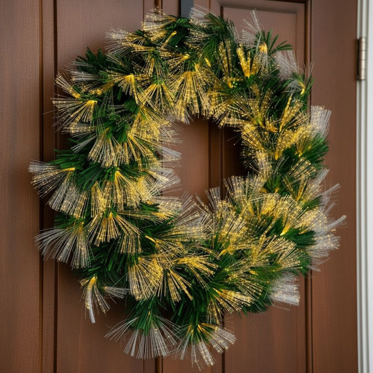 Christmas Wreath with Warm White Fibre Optics - Green 60cm